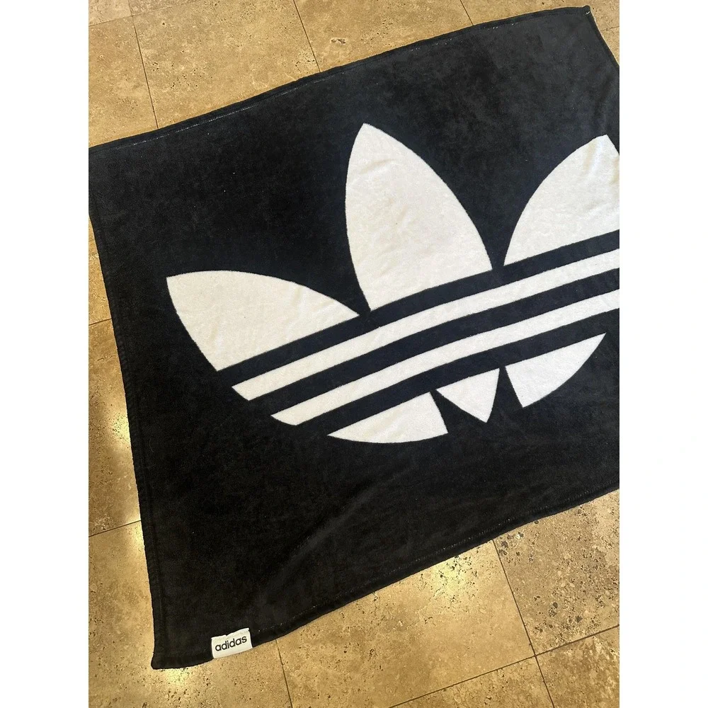 RARE‎ Adidas Trefoil Large Logo Fleece Blanket Black White Originals 60x48